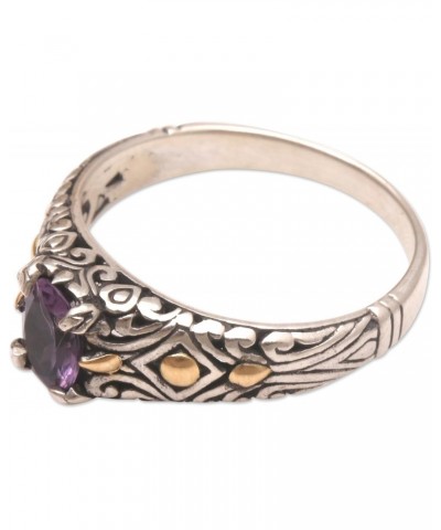 Artisan Handmade 18k Gold Accented Amethyst Single Stone Ring .925 Sterling Silver Indonesia Gemstone 'Curious Invention' $40...