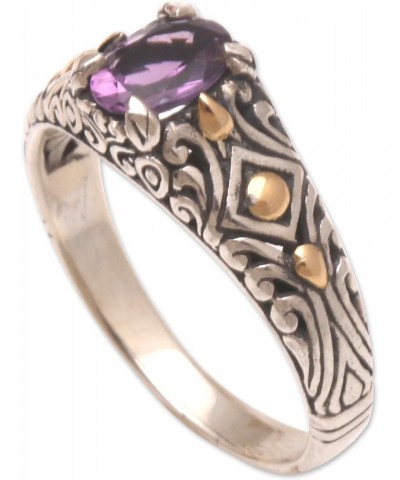 Artisan Handmade 18k Gold Accented Amethyst Single Stone Ring .925 Sterling Silver Indonesia Gemstone 'Curious Invention' $40...