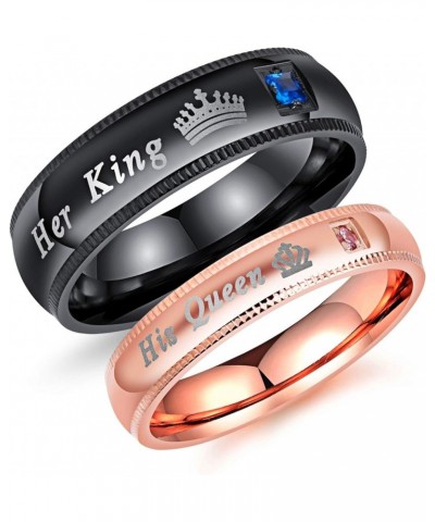 Couples Her King and His Queen Enagagement Bridal Ring Set 2PCS, Black Rose Gold Color His 12 Her 9 $9.85 Bracelets