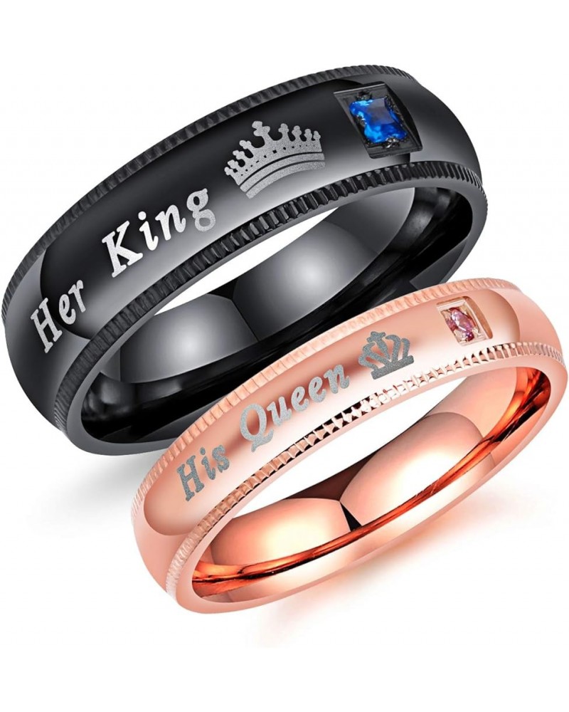 Couples Her King and His Queen Enagagement Bridal Ring Set 2PCS, Black Rose Gold Color His 12 Her 9 $9.85 Bracelets