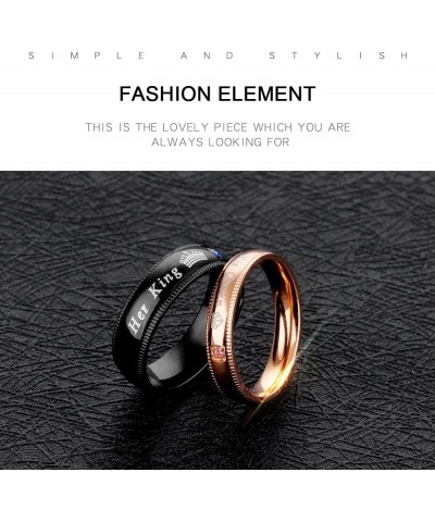 Couples Her King and His Queen Enagagement Bridal Ring Set 2PCS, Black Rose Gold Color His 12 Her 9 $9.85 Bracelets