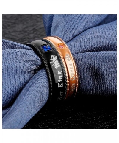 Couples Her King and His Queen Enagagement Bridal Ring Set 2PCS, Black Rose Gold Color His 12 Her 9 $9.85 Bracelets