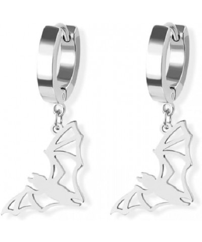 316L Stainless Steel Bat Outline Dangling Huggie Hoop Earrings, Sold as a Pair Silver Tone $8.84 Earrings