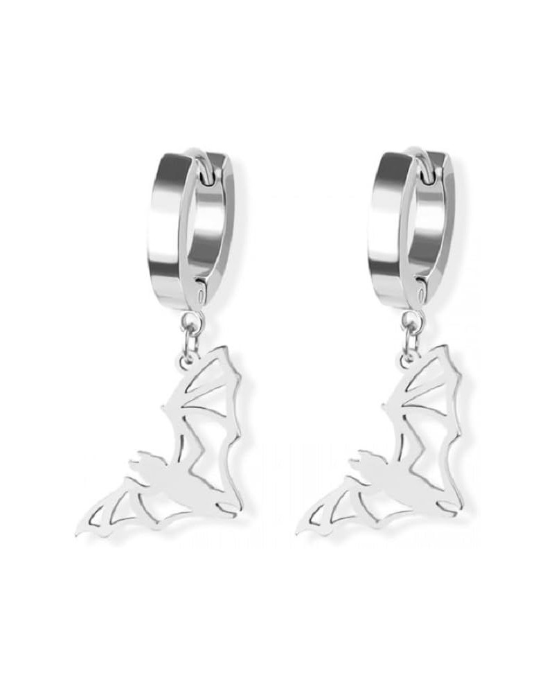 316L Stainless Steel Bat Outline Dangling Huggie Hoop Earrings, Sold as a Pair Silver Tone $8.84 Earrings