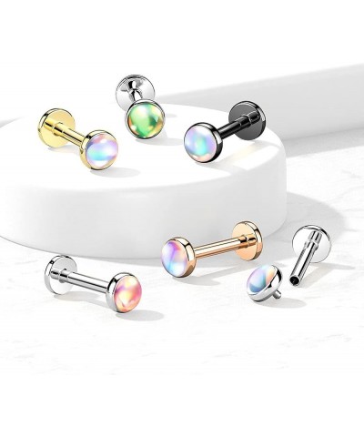 16 Gauge Iridescent Stone Top on Internally Threaded 316L Surgical Steel Flat Back Studs for Labret, Monroe, Cartilage and Mo...