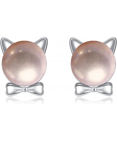 925 Sterling Silver Cat Necklace Rings Earrings for Woman and Girls Animal Pet Theme Design Gift Jewelry pink pearl stud earr...