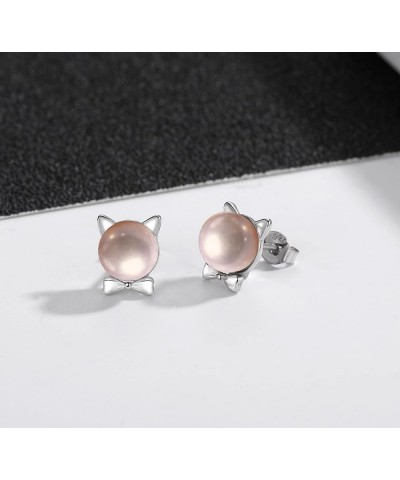 925 Sterling Silver Cat Necklace Rings Earrings for Woman and Girls Animal Pet Theme Design Gift Jewelry pink pearl stud earr...