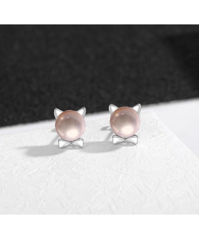 925 Sterling Silver Cat Necklace Rings Earrings for Woman and Girls Animal Pet Theme Design Gift Jewelry pink pearl stud earr...