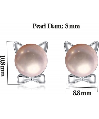 925 Sterling Silver Cat Necklace Rings Earrings for Woman and Girls Animal Pet Theme Design Gift Jewelry pink pearl stud earr...