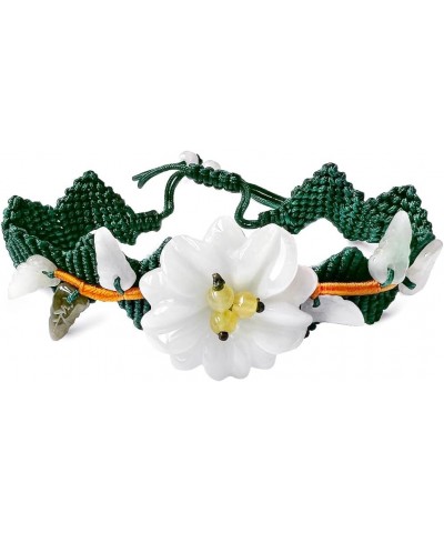 Jadeite Jade Hand Carved Beaded Cord Bracelet Genuine Certified Grade A Jadeite Star Flower $34.83 Bracelets