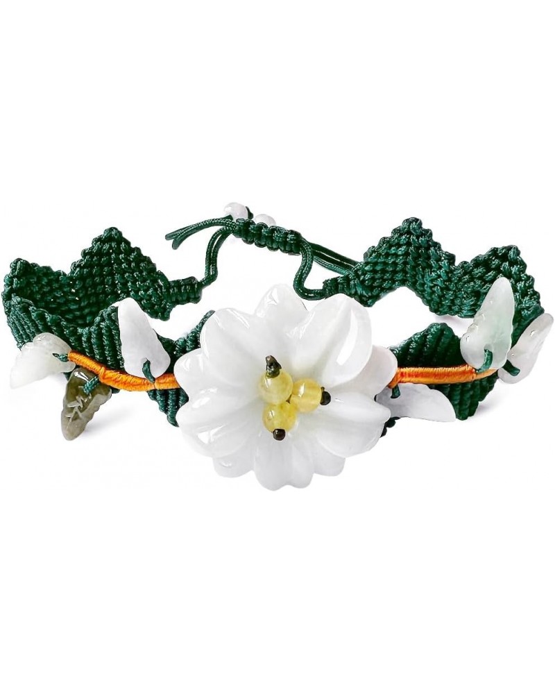 Jadeite Jade Hand Carved Beaded Cord Bracelet Genuine Certified Grade A Jadeite Star Flower $34.83 Bracelets