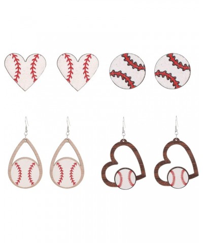 Baseball Earrings 4 Pairs Wood Sports Earrings for Women Handmade Basketball Drop Dangle Earrings Holiday Party Game Jewelry ...