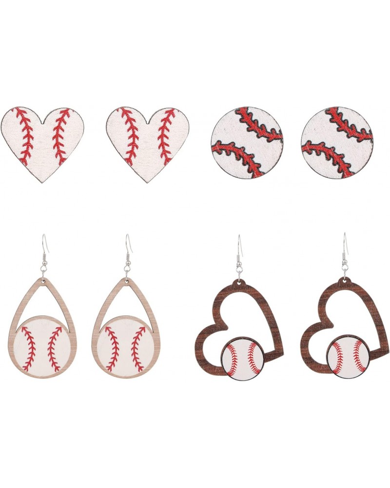 Baseball Earrings 4 Pairs Wood Sports Earrings for Women Handmade Basketball Drop Dangle Earrings Holiday Party Game Jewelry ...