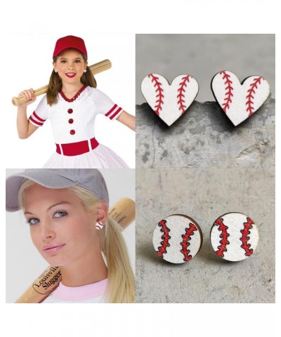 Baseball Earrings 4 Pairs Wood Sports Earrings for Women Handmade Basketball Drop Dangle Earrings Holiday Party Game Jewelry ...