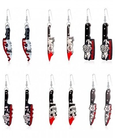 6 Pairs Halloween Blood Printed Earrings Gothic Acrylic Knife Drop Dangle Earring Set Knife Earring for Women Girl Hip Hop Ha...