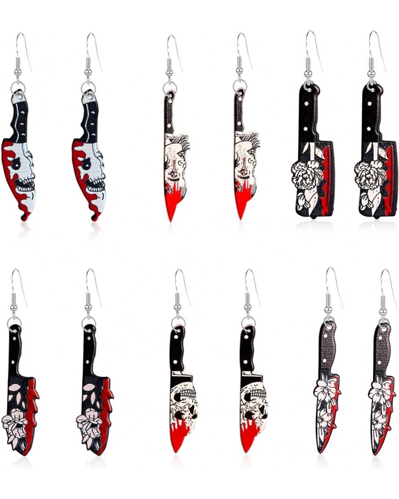 6 Pairs Halloween Blood Printed Earrings Gothic Acrylic Knife Drop Dangle Earring Set Knife Earring for Women Girl Hip Hop Ha...