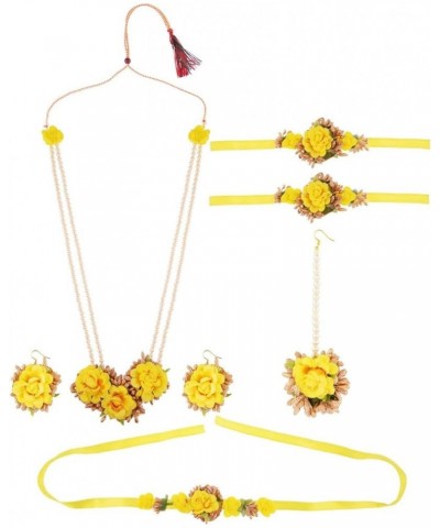 Indian Flower Jewelry Set for Haldi Mehandi Baby Shower Wedding Women Girls Yellow $16.95 Jewelry Sets