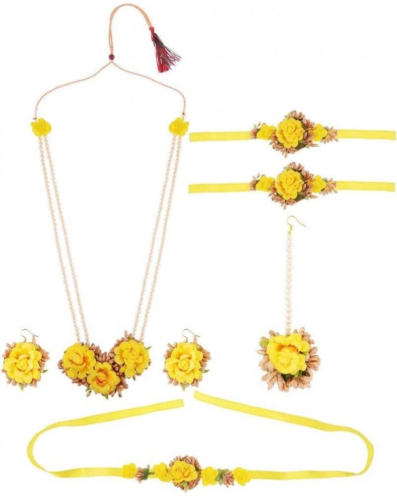 Indian Flower Jewelry Set for Haldi Mehandi Baby Shower Wedding Women Girls Yellow $16.95 Jewelry Sets