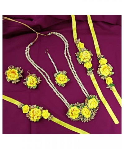 Indian Flower Jewelry Set for Haldi Mehandi Baby Shower Wedding Women Girls Yellow $16.95 Jewelry Sets