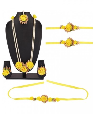 Indian Flower Jewelry Set for Haldi Mehandi Baby Shower Wedding Women Girls Yellow $16.95 Jewelry Sets