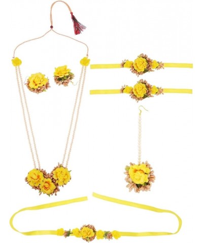 Indian Flower Jewelry Set for Haldi Mehandi Baby Shower Wedding Women Girls Yellow $16.95 Jewelry Sets