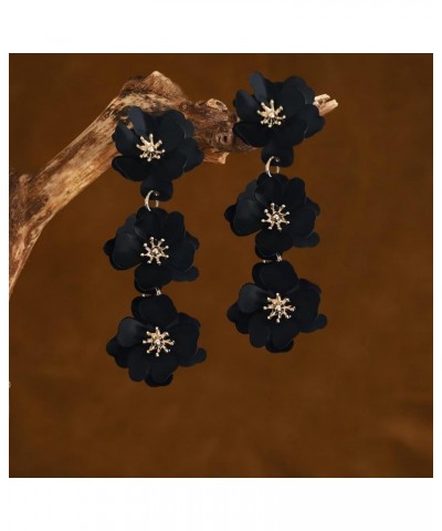 Elegant Bohemian Matte Tiered Triple Flower Dangle Drop Earrings Chic Charm Cute Long Floral Stud Earrings for Women Girls St...