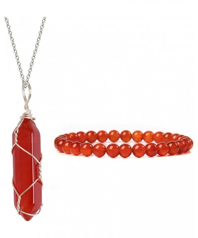 Carnelian Necklace Bracelet Set Natural Carnelian Rock Crystal Stone Necklace Red Stone Crystal Necklace Bracelets for Women ...