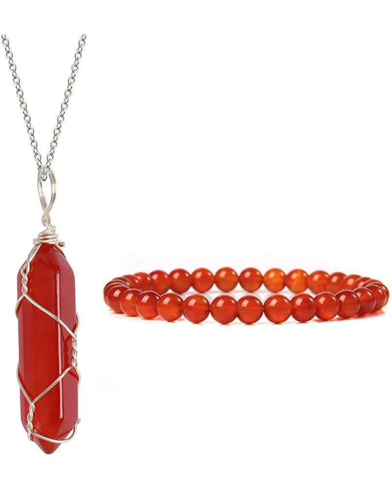 Carnelian Necklace Bracelet Set Natural Carnelian Rock Crystal Stone Necklace Red Stone Crystal Necklace Bracelets for Women ...