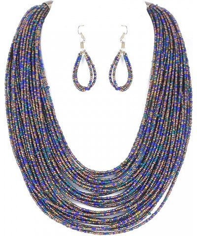 Women Wax Line Choker Statement Jewelry Set, Multi Layer Chunky Bib Necklace 2-Navy Blue2 $5.95 Jewelry Sets