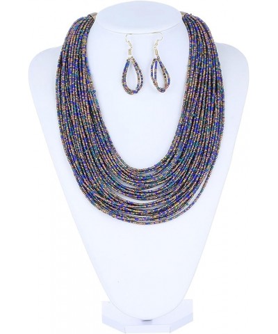 Women Wax Line Choker Statement Jewelry Set, Multi Layer Chunky Bib Necklace 2-Navy Blue2 $5.95 Jewelry Sets