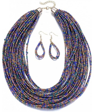 Women Wax Line Choker Statement Jewelry Set, Multi Layer Chunky Bib Necklace 2-Navy Blue2 $5.95 Jewelry Sets