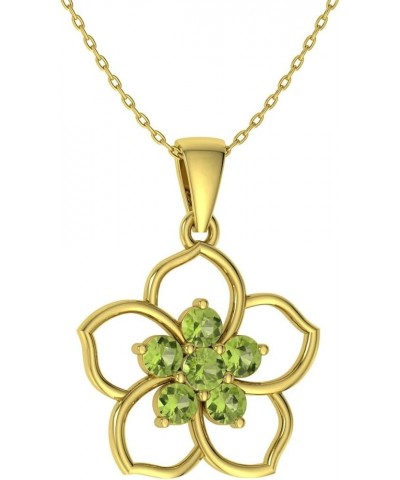 Natural and Certified Gemstone Flower Necklace in 14k Solid Gold | 0.21 Carat Pendant with Chain Peridot 14K Yellow Gold $102...