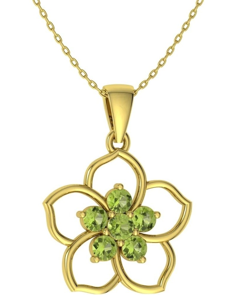 Natural and Certified Gemstone Flower Necklace in 14k Solid Gold | 0.21 Carat Pendant with Chain Peridot 14K Yellow Gold $102...