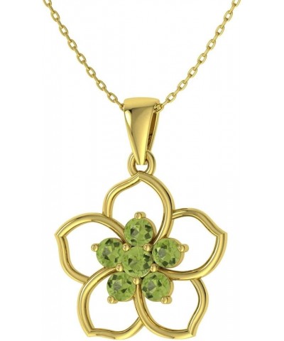 Natural and Certified Gemstone Flower Necklace in 14k Solid Gold | 0.21 Carat Pendant with Chain Peridot 14K Yellow Gold $102...