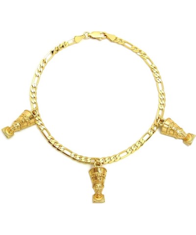 Women's Egypt Ankh, Horus Bird, Nefertiti, Anubis, Pyramid Charms 10 inches Figaro Chain Anklet Style - 5 $10.75 Anklets