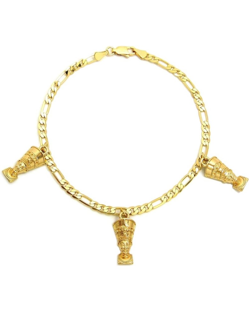 Women's Egypt Ankh, Horus Bird, Nefertiti, Anubis, Pyramid Charms 10 inches Figaro Chain Anklet Style - 5 $10.75 Anklets