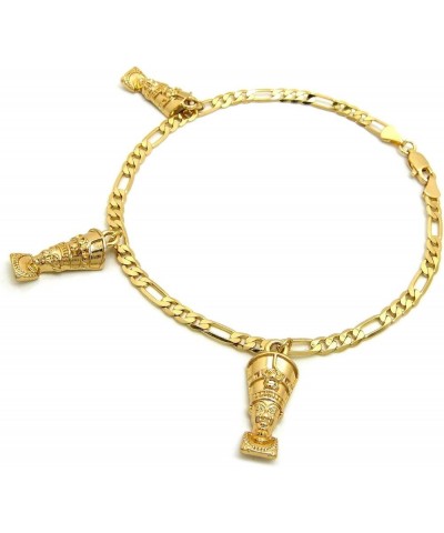 Women's Egypt Ankh, Horus Bird, Nefertiti, Anubis, Pyramid Charms 10 inches Figaro Chain Anklet Style - 5 $10.75 Anklets