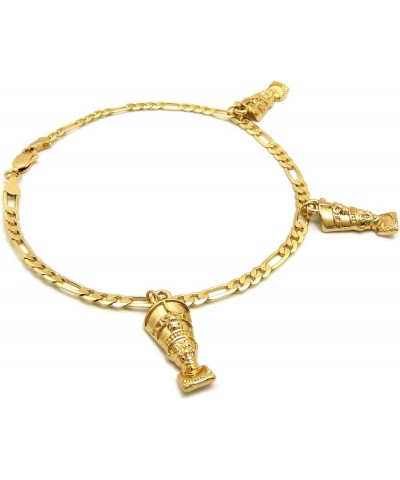 Women's Egypt Ankh, Horus Bird, Nefertiti, Anubis, Pyramid Charms 10 inches Figaro Chain Anklet Style - 5 $10.75 Anklets