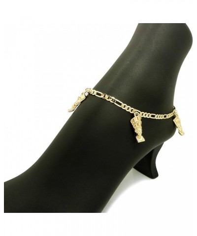 Women's Egypt Ankh, Horus Bird, Nefertiti, Anubis, Pyramid Charms 10 inches Figaro Chain Anklet Style - 5 $10.75 Anklets