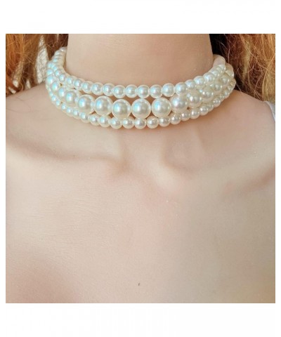 Pearl Strand Choker Necklaces Pearl Statement Round Beads Necklace Bib Big Simulated Pearl Women's Faux Pearl Choker 20s Flap...