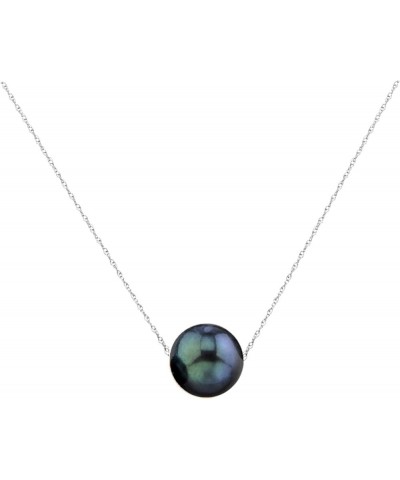 Single Floating Pearl Genuine Freshwater Cultured 10-11mm Pendant Necklace for Women 17 Black White Gold $22.50 Necklaces