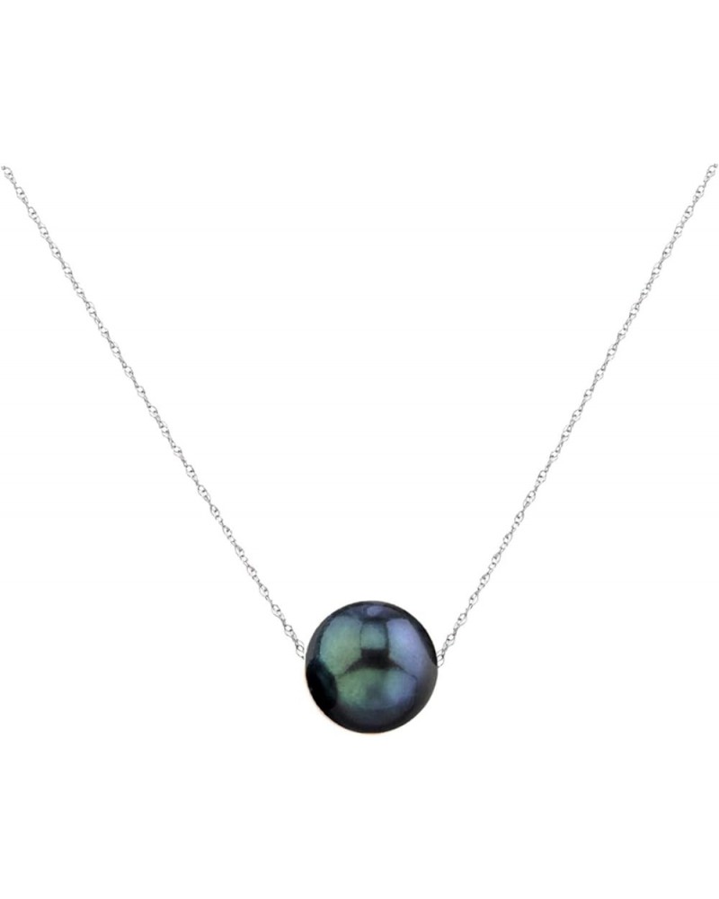 Single Floating Pearl Genuine Freshwater Cultured 10-11mm Pendant Necklace for Women 17 Black White Gold $22.50 Necklaces