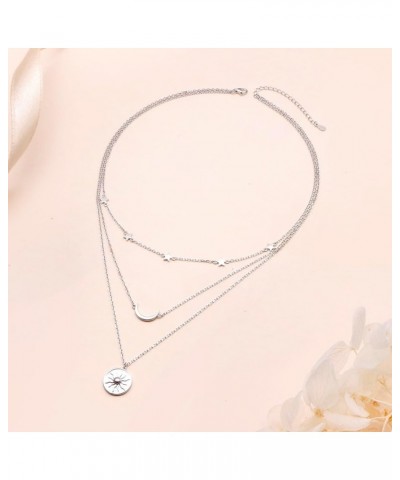 S925 Sterling Silver Layered Necklaces Multi 3 Layer Circle Bar Boho Long Triple Choker Pendant Necklace Jewerly Gift for Wom...