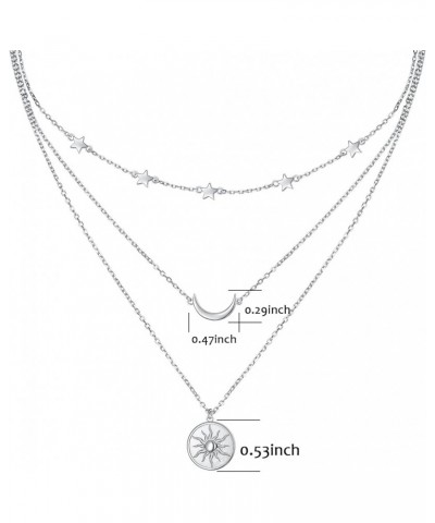 S925 Sterling Silver Layered Necklaces Multi 3 Layer Circle Bar Boho Long Triple Choker Pendant Necklace Jewerly Gift for Wom...