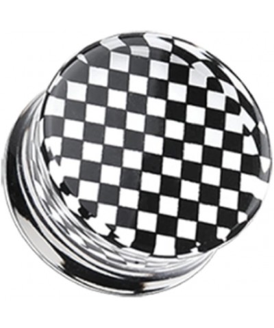 Classic Checker Inlay Double Flared Ear Gauge Plug (Sold by Pair) 5/8", Black $13.19 Body Jewelry