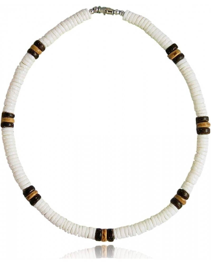 Mens and Womens Tropical Summer Beach Surfer Necklace From the Philippines, White Ark Shells and Brown Coconut Beads 24.0 Inc...