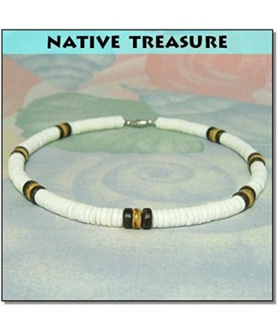 Mens and Womens Tropical Summer Beach Surfer Necklace From the Philippines, White Ark Shells and Brown Coconut Beads 24.0 Inc...