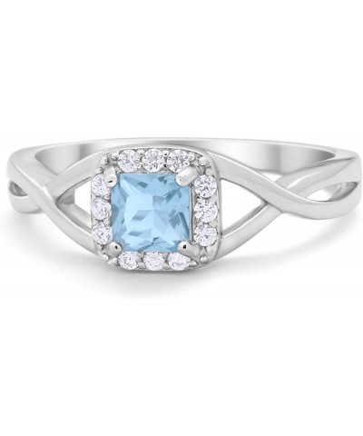 Solitaire Infinity Shank Ring Princess Cut Simulated Stone 925 Sterling Silver Choose Color Simulated Aquamarine $10.50 Rings