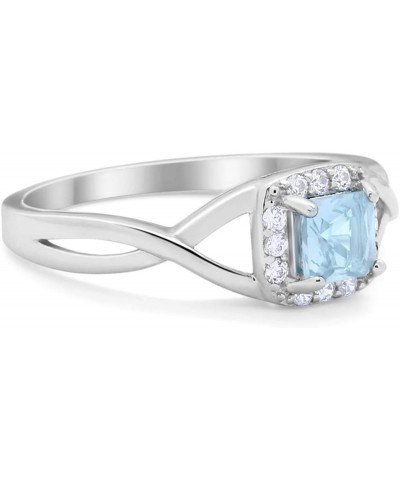 Solitaire Infinity Shank Ring Princess Cut Simulated Stone 925 Sterling Silver Choose Color Simulated Aquamarine $10.50 Rings