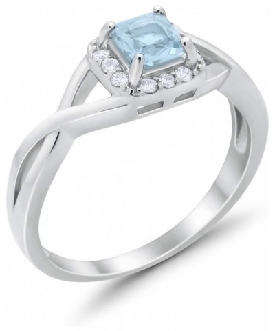 Solitaire Infinity Shank Ring Princess Cut Simulated Stone 925 Sterling Silver Choose Color Simulated Aquamarine $10.50 Rings